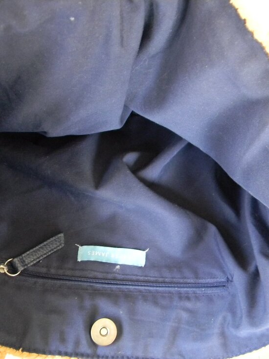 Draper James Everyday Straw Tote Bag Purse With Blue Liner 14x12 - Picture 7 of 8